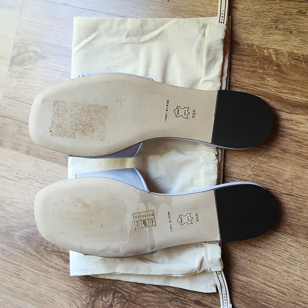 New Rare Tory Burch Eleanor Calfskin Medallion sandals/slides lavender size 8.5 - Picture 10 of 12